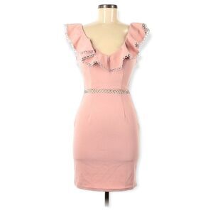 NWT Hello Molly Pink Open Back Ruffle Mini Dress Size Medium